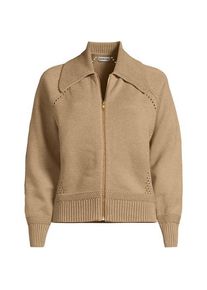 LANDS' END Baumwoll-Zippercardigan mit gro&szlig;em Kragen DRIFTER f&uuml;r Damen, Damen, size: regular, Braun, Baumwolle, by Lands' End