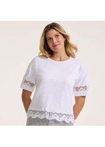 LANDS' END Flammgarn-Shirt mit Bord&uuml;ren f&uuml;r Damen in Petite-Gr&ouml;&szlig;e, Damen, size: petite, Wei&szlig;, Baumwolle, by Lands' End
