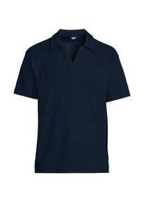 LANDS' END Jacquard-Shirt mit V-Ausschnitt, Herren,  Blau, Baumwolle/Polyester, by Lands' End