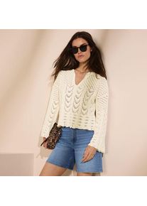 LANDS' END Baumwollpullover mit Ajourmuster f&uuml;r Damen, Damen, size: regular, Elfenbein, Baumwoll-Mischung/Polyester-Mischung, by Lands' End