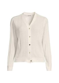 LANDS' END Rippstrick-Cardigan mit Seide, Damen,  Wei&szlig;, Baumwolle/Seide/Nylon, by Lands' End