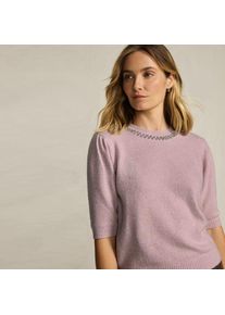 LANDS' END Kurzarm-Pullover Wool Touch mit Strassverzierung f&uuml;r Damen, Damen, size: regular, Elfenbein, Wolle/Polyester/Viskose, by Lands' End