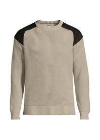 LANDS' END Harris Tweed Strickpullover mit Tweed-Patches, Damen, size: regular, Beige, Baumwolle, by Lands' End