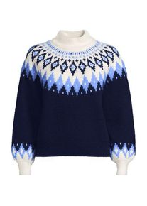 LANDS' END Flauschiger Fair Isle Pullover mit Ballon&auml;rmeln f&uuml;r Damen in Plus-Gr&ouml;&szlig;e, Damen, size: plus, Blau, Polyester-Mischung/Nylon-Mischung, by Lands' End