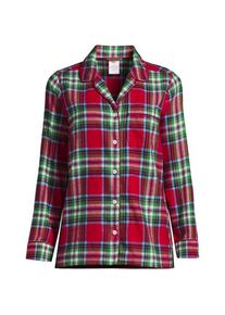 LANDS' END Gemustertes Pyjamahemd aus reinem Baumwoll-Flanell f&uuml;r Damen, Damen, size: regular, Rot, Baumwolle, by Lands' End