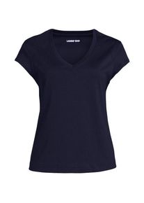 LANDS' END Supima-Shirt mit V-Ausschnitt und Kapp&auml;rmeln, Damen,  Blau, Baumwolle, by Lands' End