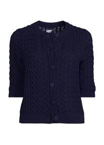 LANDS' END Baumwoll-Zopfmustercardigan mit 3/4-&Auml;rmeln f&uuml;r Damen, Damen, size: regular, Blau, Baumwolle, by Lands' End