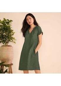 LANDS' END Leinenkleid mit Smok-Ausschnitt f&uuml;r Damen, Damen, size: regular, Gr&uuml;n, Leinen, by Lands' End