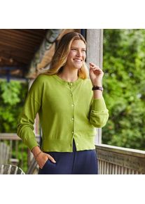 LANDS' END Kurzer Feinstrick-Cardigan aus Baumwolle f&uuml;r Damen, Damen, size: regular, Gr&uuml;n, Baumwolle, by Lands' End