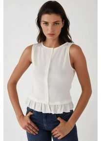 Strukturierte Bluse mit Rundhalsausschnitt und R&uuml;schendetail