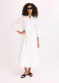 bonprix Midikleid aus reiner Baumwolle mit Lochstickerei, wei&szlig;, Gr.48, Ein absolutes Must-Have, aus 100% Baumwolle