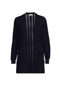 LANDS' END Langer offener Soft Flow Ajour-Cardigan aus Leinenmix, Damen,  Blau, Baumwolle/Leinen/Lyocell (Viskose), by Lands' End