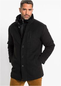 bonprix Winterjacke mit Windfang in Wolloptik, schwarz, Gr.60, Sportive Langjacke in aufw&auml;ndiger Verarbeitung