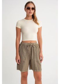Hoch taillierte Baumwoll-Shorts mit Kordelzug