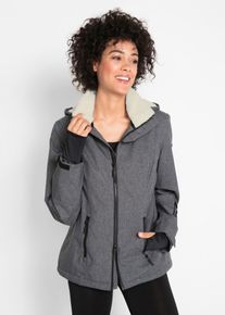 bonprix wasserdichte Outdoor-Funktions-Jacke mit Teddyfleece, grau, Gr.40, Attraktive Regenjacke mit Rei&szlig;verschlusstaschen, aus Fleece