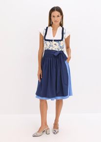 bonprix Dirndl mit bestickter Sch&uuml;rze (2-tlg.Set), blau, Gr.44, Modern und feminin: Dirndl mit Borte und Sch&uuml;rze aus gl&auml;nzendem Satin, mit seinem Allover-Druck macht es jedes Teil zu einem Unikat