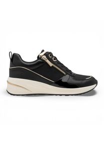 Tamaris Damen-Sneaker mit Plateau, schwarz-golden, mit Rei&szlig;verschluss und Schn&uuml;rung