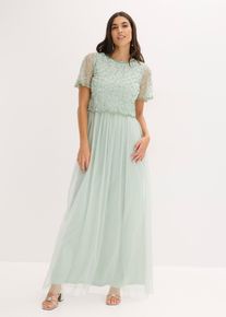 bonprix Maxikleid aus feinem T&uuml;ll mit Paillettenstickerei, gr&uuml;n, Gr.46, Elegant und feminin: Abendkleid aus feinem T&uuml;ll mit Paillettenstickerei im Oberteil. Der-Muschel-Saum im Oberteil und an &Auml;rmel verleihen dem Kleid eine besondere Eleganz.