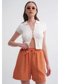 Hochgeschnittene strukturierte Baumwollshorts