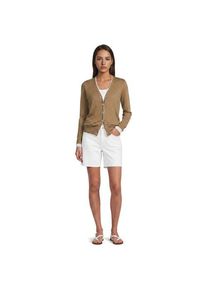 LANDS' END Feinstrick-Baumwollcardigan mit unterlegtem Ausschnitt, Damen,  Beige, Baumwolle, by Lands' End
