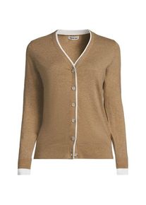 LANDS' END Feinstrick-Baumwollcardigan mit unterlegtem Ausschnitt, Damen,  Beige, Baumwolle, by Lands' End