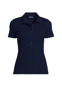 LANDS' END Feinripp-Poloshirt mit Lochmusterkragen, Damen,  Blau, Baumwoll-Mischung, by Lands' End