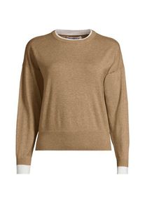 LANDS' END Feinstrick-Baumwollpullover mit unterlegtem Ausschnitt, Damen,  Beige, Baumwolle, by Lands' End