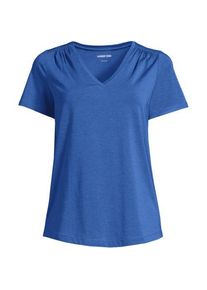 LANDS' END Baumwoll-Modal-Shirt mit V-Ausschnitt und Spitzenbesatz, Damen, size: regular, Blau, Elasthan/Baumwoll-Mischung/Baumwolle Modal, by Lands' End