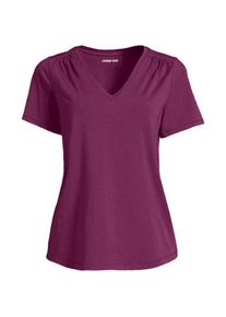 LANDS' END Baumwoll-Modal-Shirt mit V-Ausschnitt und Spitzenbesatz, Damen, size: regular, Rot, Elasthan/Baumwoll-Mischung/Baumwolle Modal, by Lands' End