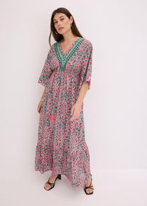 bonprix Maxikleid aus flie&szlig;ender Viskose, pink, Gr.42, bedrucktes Maxikleid aus flie&szlig;ender Viskose mit dekorativen Bindeb&auml;ndern mit Quasten vorne in der Taille und weitem Rock, aus Viskose