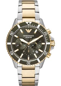 Emporio Armani Diese sportliche und modische Uhr verleiht Ihnen in jedem Outfit ein einzigartiges Gef&uuml;hl! Diese Uhr hat eine Kalenderfunktion: Datum, Chronograph, 24-Stunden-Anzeige, Leuchtzeiger, Leuchtindex Hochwertiges Armband aus Edelstahl Mehrfarbig 21 cm lang und 21 mm breit mit einer Faltschlie&szlig;e mit Dr&uuml;cker Geh&auml;usedurchmesser: 43 mm, Geh&auml;usedicke: 12 mm, Geh&auml;usefarbe: Mehrfarbig und Zifferblattfarbe: Gr&uuml;