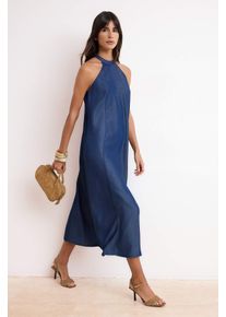 Damen Blaues, flaches, &auml;rmelloses Maxi-Skaterkleid