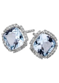 OROLINO Ohrringe Gold 585 mit Blautopas (beh.) + 40 Brillanten zus. 0,16ct.