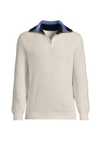 LANDS' END DRIFTER Pullover mit Colorblock-Kragen und Rei&szlig;verschluss f&uuml;r Herren, Herren, size: regular, Beige, Baumwolle, by Lands' End