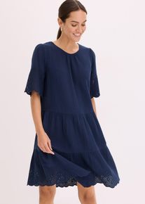bonprix Kleid aus Musselin mit Lochstickerei, blau, Gr.38, Ein tolles Piece f&uuml;r den Sommer, aus 100% Baumwolle,Musselin