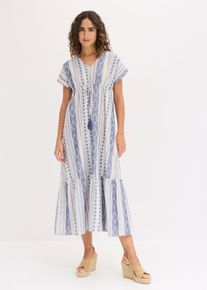 bonprix Midikleid aus Baumwoll-Mix, wei&szlig;, Gr.44, Locker geschnittenes Midikleid mit Schn&uuml;rungsdetails, 60% Baumwolle