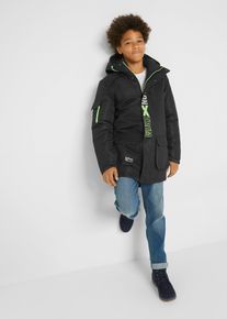 bonprix Winterjacke mit sportiven Details und Kapuze, schwarz, Gr.164/170, Coole Winterjacke f&uuml;r Jungen mit Wording-Print