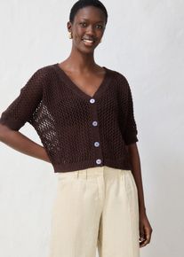 bonprix Ajour-Strickjacke mit Leinenanteil, braun, Gr.44/46 (L), tolle Ajour-Strickjacke aus Baumwoll-Leinen -Mix, aus Leinen