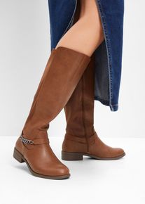 bonprix Stiefel, braun, Gr.42, Bequemer Weitschaftstiefel mit dekorativer Kette