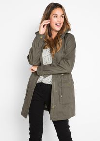 bonprix Baumwoll Parka mit Jerseyfutter, gr&uuml;n, Gr.38, Attraktiver Baumwoll Parka mit Kapuze und Tunnelzug in der Taille, aus 100% Baumwolle