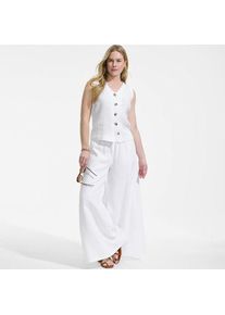 LANDS' END Premium Reinleinen-Top mit Kn&ouml;pfen f&uuml;r Damen, Damen, size: regular, Wei&szlig;, Leinen, by Lands' End