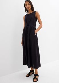 bonprix Maxikleid aus leichtem Leinen-Viskose-Mix, schwarz, Gr.52, Weites figurumspielendes Kleid aus Leinen betont die Taille durch Tunnelzug, aus Viskose