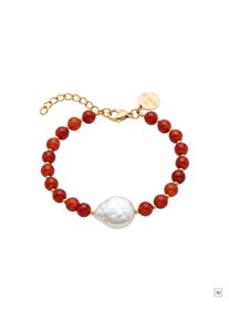 PURELEI Roter Achat Pearl Armband, verstellbare L&auml;nge