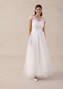 bonprix Brautkleid aus zartem T&uuml;ll mit Spitze, wei&szlig;, Gr.48, Romantisch und feminin: Brautkleid aus zartem T&uuml;ll mit Spitze im Oberteil und Mini-&Auml;rmel