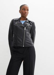 bonprix Bikerjacke aus Nappaleder, schwarz, Gr.44, Biker-Lederjacke aus hochwertigen Glattleder, aus Nappaleder