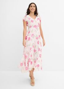 bonprix Jumpsuit mit V-Ausschnitt, rosa, Gr.36, Jersey-Overall mit flie&szlig;endem Chiffon-&Uuml;berwurf