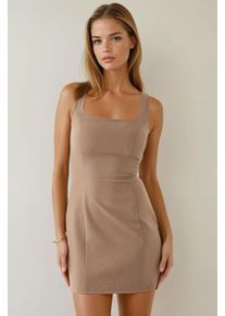Strukturiertes Quadratkragen Bodycon Mini Kleid