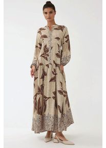 Bedrucktes Langarm-Viskose-Maxi-Kleid