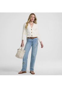 LANDS' END Bestickte Soft Denim Relaxte Straight Fit Jeans Mid Waist f&uuml;r Damen, Damen, size: regular, Blau, Elasthan/Baumwoll-Mischung, by Lands' End