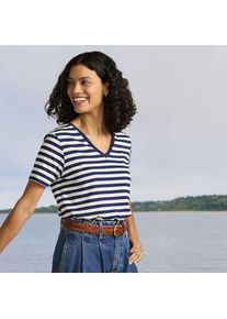 LANDS' END Supima Kurzarm-Shirt mit V-Ausschnitt f&uuml;r Damen, Damen, size: regular, Blau, Baumwolle, by Lands' End